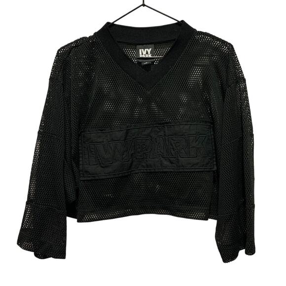IVY PARK Mesh FIsh Net  Cropped Black Top Size S Beyonce Athletic - Picture 1 of 5